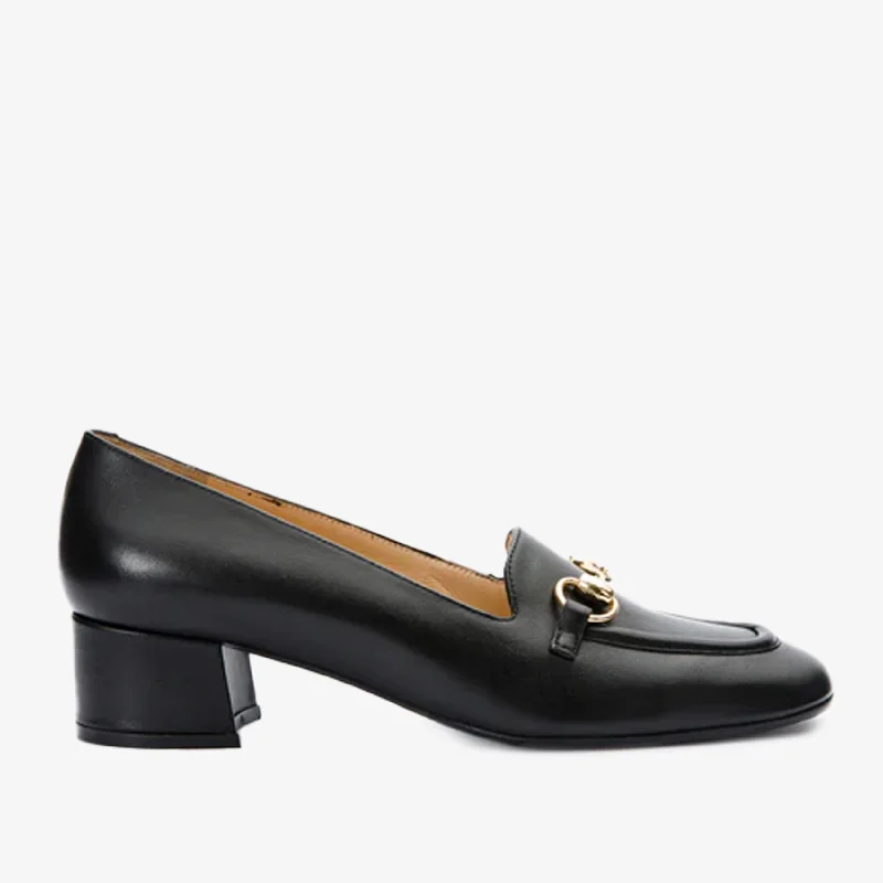 Affordable Running Shoes The Delhi Black Leather Block Heel Pump Women Shoe