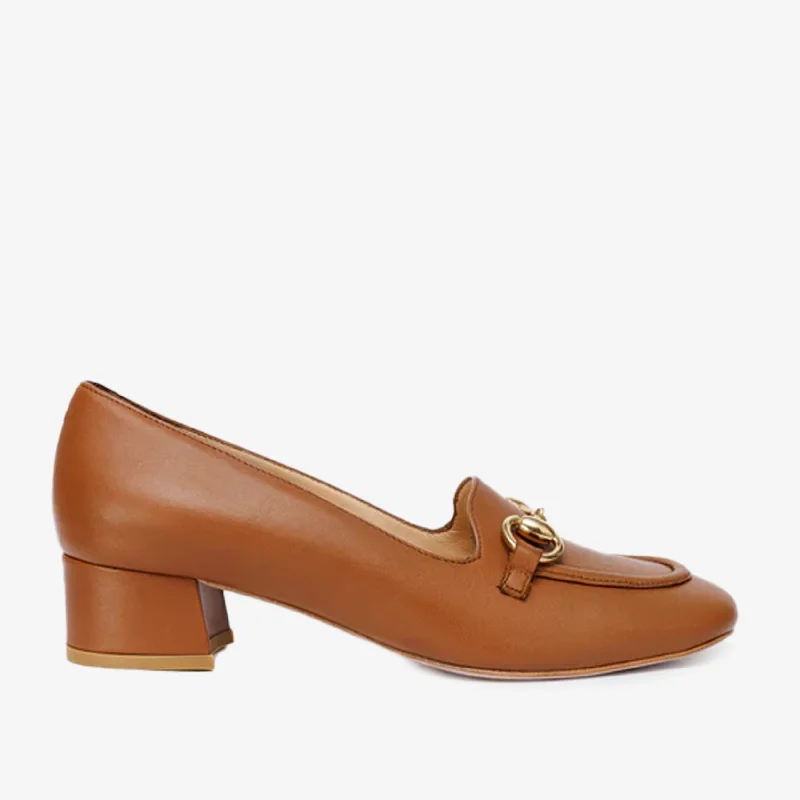 Best Walking Shoes The Delhi Brown Leather Block Heel Pump Women Shoe