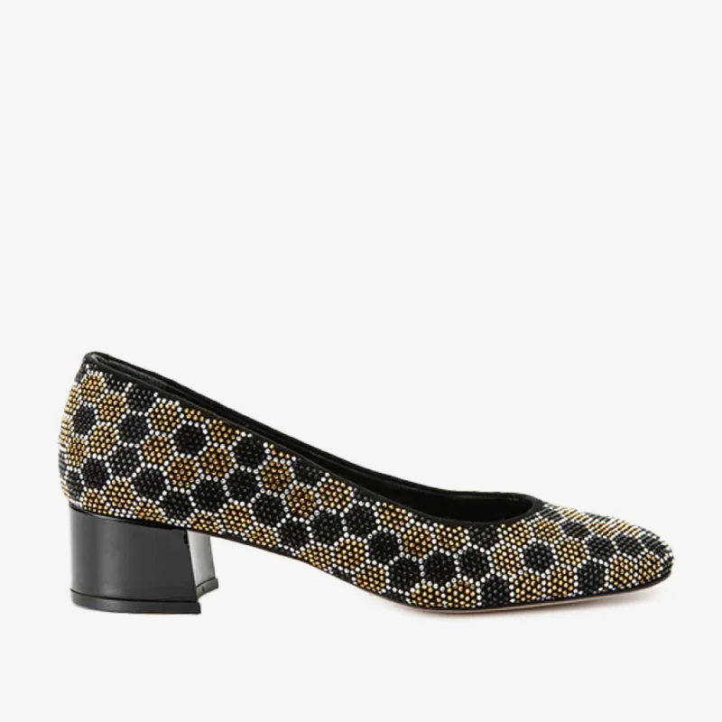 Athletic Shoes Online The Doha Gold & Black Glitter Leather Block Pump Women Shoe