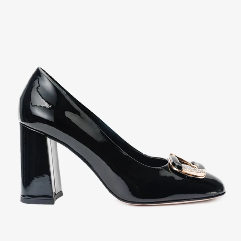 Formal Dress Footwear The Ferrara Black Patent Leather Block Heel Pump Women Shoe