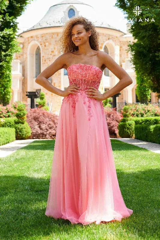 Deep V-Neck Dress Strapless Corset Tulle A-Line Gown With Beaded Appliqué | 11233