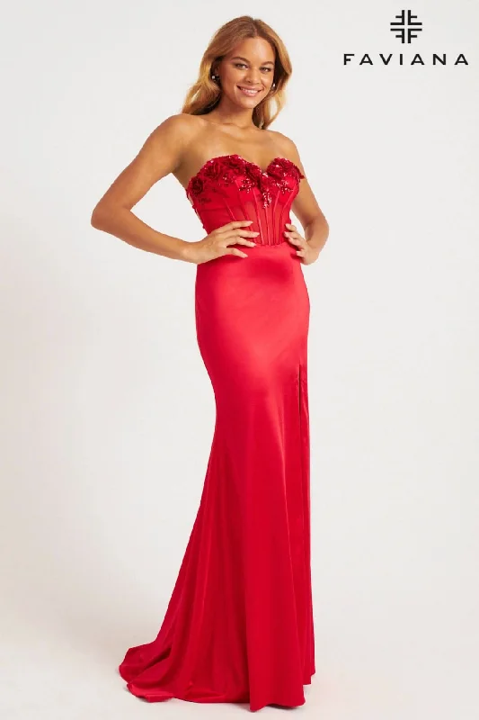 Bow Detail Dress Strapless Corset Dress With Rosette Flower Appliqués | 11248