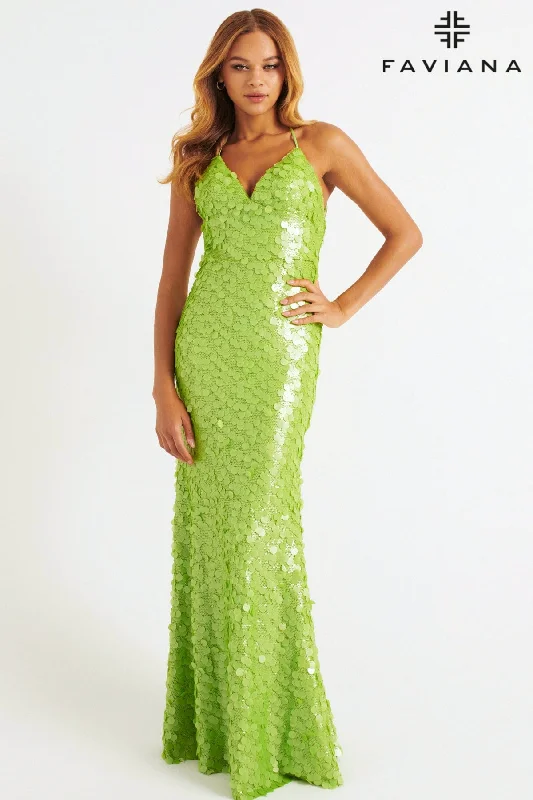Dramatic Ball Gown Paillette Sequin V-Neck Maxi Dress | 11257