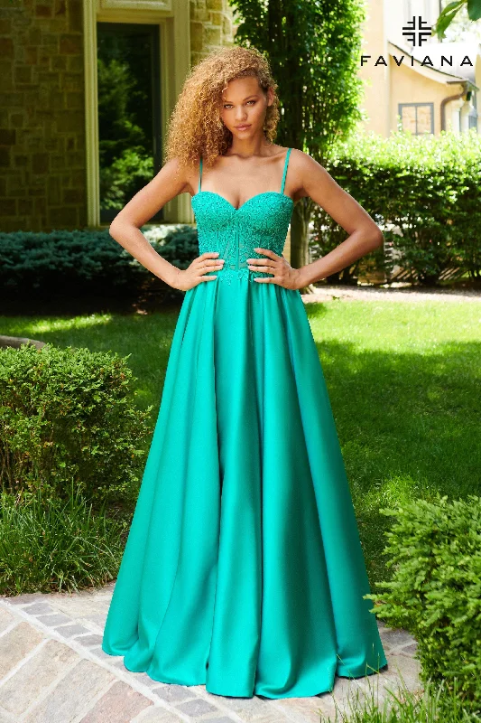 Royal Blue Dress Satin Ballgown Dress With Lace Appliqué Corset | 11259