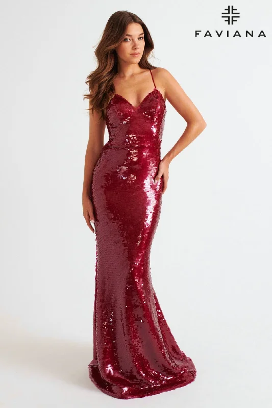 Full Skirt Dress Shiny Sequin Long Dress With Unique Racer Lace-Up Back | 11261