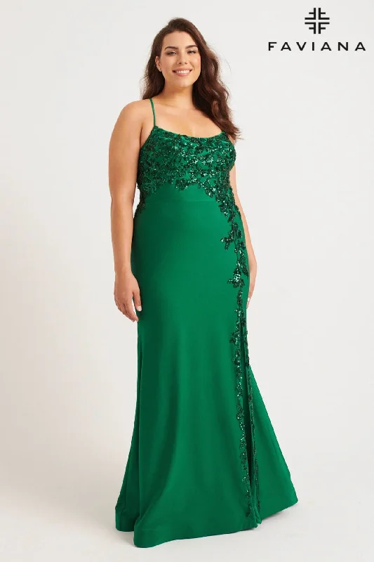 Sparkly Dress Plus Size Scoop Neck Gown With Sequin Applique | 9570