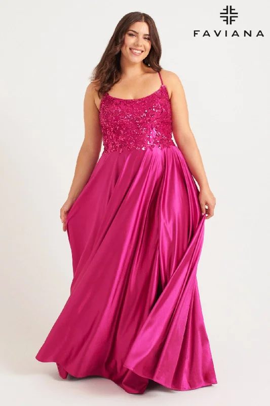 Simple Formal Dress Plus Size Charmeuse Gown With Scoop Neck Beaded Bodice | 9582
