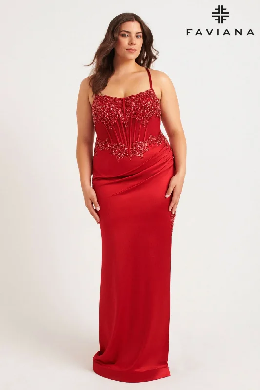 Classic Evening Dress Plus Size Satin Corset Dress With Exposed Boning And Beading | 9592 Classic Evening Dress Plus Size Satin Corset Dress With Exposed Boning And Beading | 9592