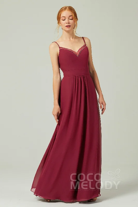 High Neck Dress A-Line Floor Length Chiffon Bridesmaid Dress CB0293