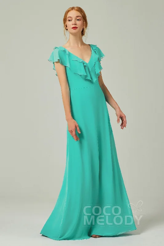 Rose Gold Dress A-Line Floor Length Chiffon Bridesmaid Dress CB0323