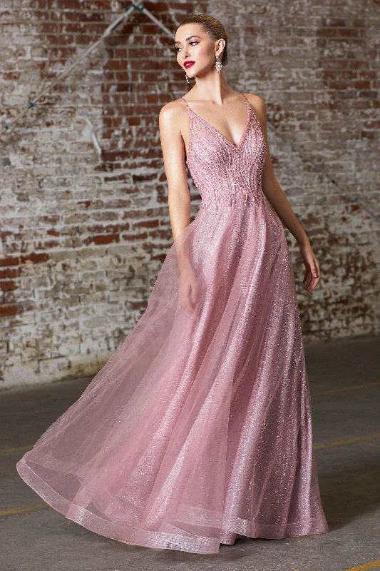 Knee-Length Dress Cinderella Divine CD910 Long Formal Spaghetti Strap Evening Prom Dress