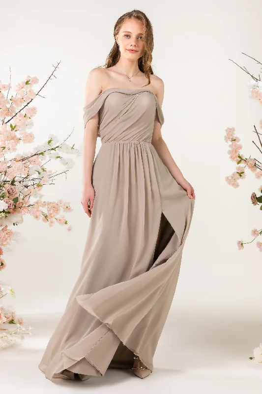 Ruffled Dress A-Line Sweep-Brush Train Chiffon Bridesmaid Dress CB0454