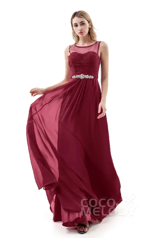 Elegant Beaded Dress A-Line Sweep-Brush Train Chiffon Dress PR3400