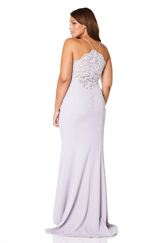 One-Shoulder Gown Addilyn Fishtail Maxi Dress with Lace Button Back Detail
