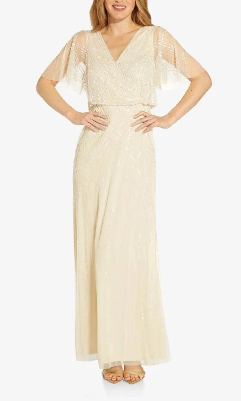 Mermaid Gown Adrianna Papell AP1E209650 - Beaded Flutter Sleeve Evening Dress