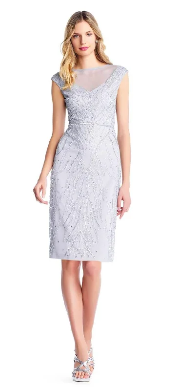 Minimalist Gown Adrianna Papell AP1E202498 Beaded Cap Sleeve Short Cocktail Dress