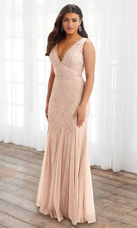 Elegant Gown Adrianna Papell Platinum 40392 - Deep V-neck Gown