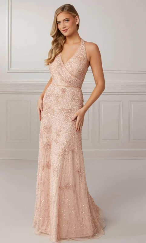 Cinderella Style Dress Adrianna Papell Platinum 40426 - Halter V Neck Sequined Long Gown Cinderella Style Dress Adrianna Papell Platinum 40426 - Halter V Neck Sequined Long Gown