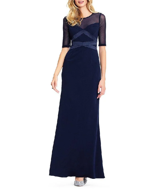 Fashionable Formal Dress Adrianna Papell AP1E203438 Short Sleeve Banded Mesh Long Dress