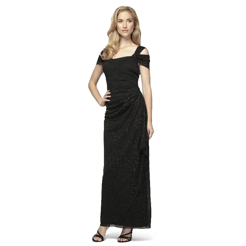 Burgundy Maxi Dress Alex Evenings 133026 Long Formal Glitter Mesh Dress