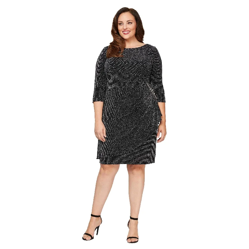 Drape Sleeve Dress Alex Evenings AE8427510 Plus Size Short Beaded Dress