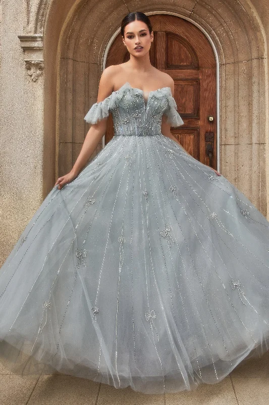Bold Red Dress ANDREA & LEO A1092 Ruffled Off-Shoulder Tulle A-Line Dress