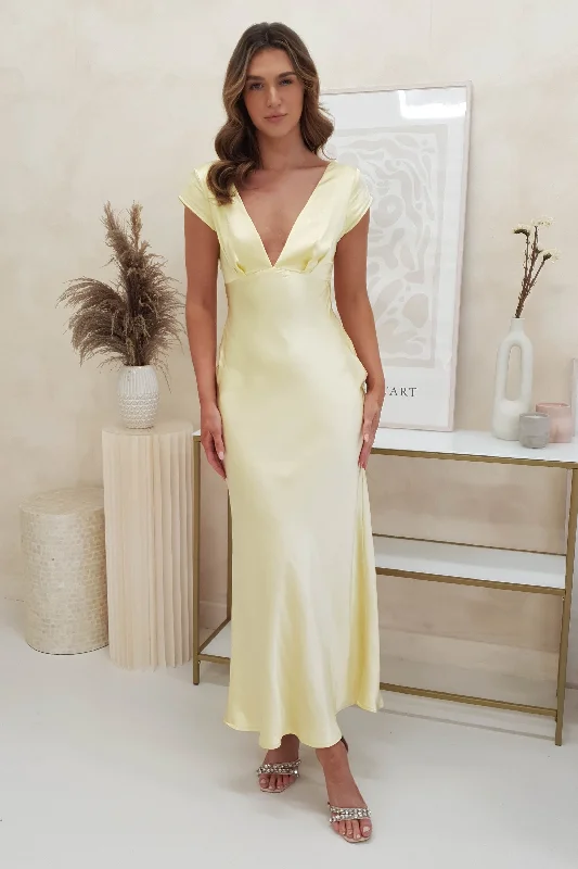Floral Gown Arletta Soft Satin Maxi Dress | Yellow