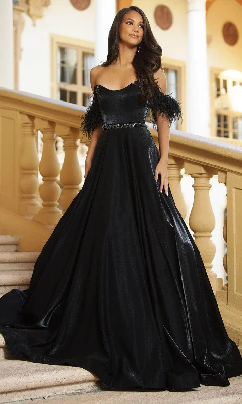 Romantic Evening Gown Ava Presley 28570 - Feather Off-Shoulder Ballgown