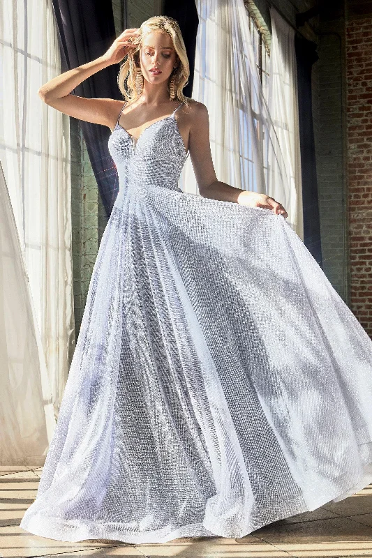 Timeless Satin Dress Cinderella Divine CD205 Prom Long Formal Spaghetti Strap Glitter Ball Gown