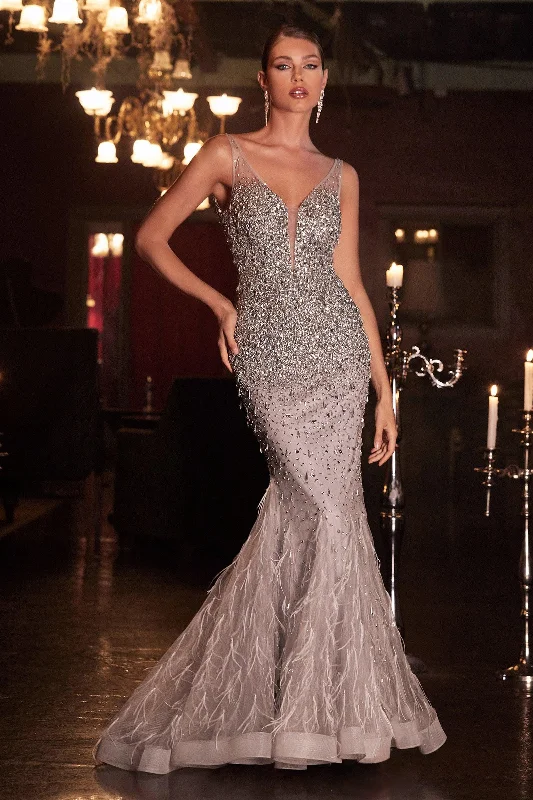 Timeless Gown Cinderella Divine B718 Beaded Sleeveless Long Prom Dress