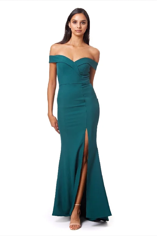 Ruched Velvet Dress Bella Bardot Maxi Dress With Thigh Split And Train