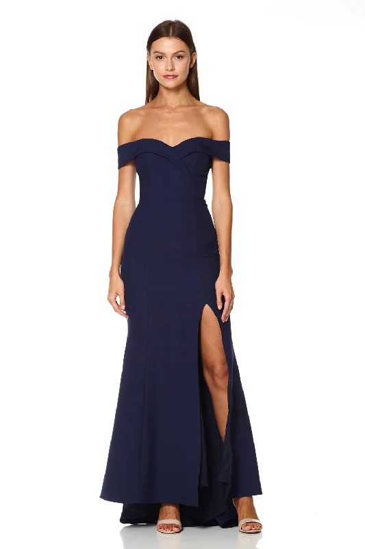 Floor-Length Dress Bella Bardot Maxi Dress With Thigh Split And Train
