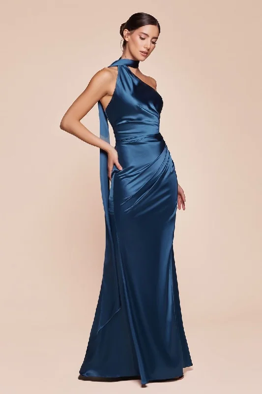 Rose Gold Dress BETHANY One Shoulder Luxe Satin Fitted Bridesmaid & Formal Gown