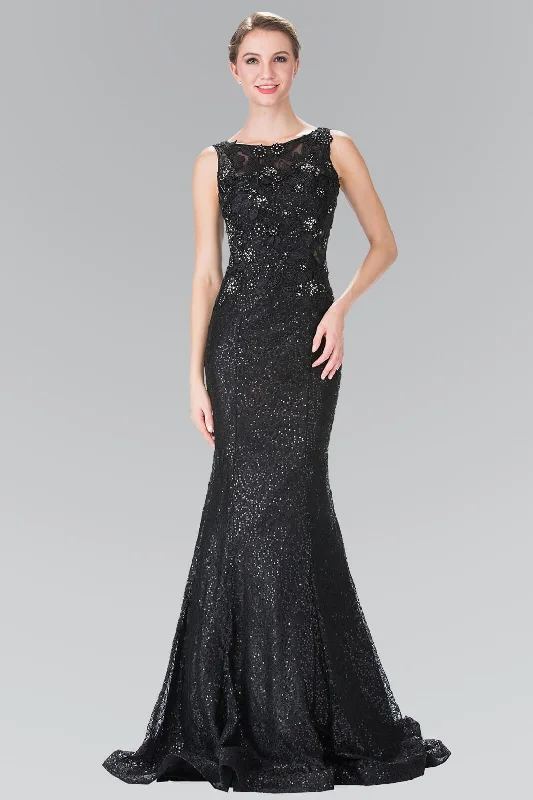 Structured Evening Gown Prom Long Formal Dress Sequined Black Evening Gown