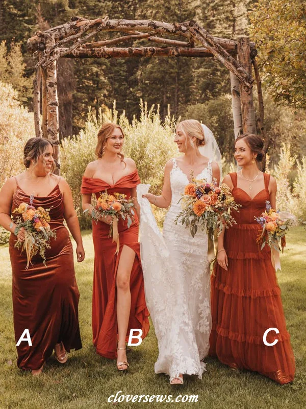 Floor-Length Gown Burnt Orange Mismatched Charming Autumn Wedding Party Bridesmaid Dresses, CB0321 Floor-Length Gown Burnt Orange Mismatched Charming Autumn Wedding Party Bridesmaid Dresses, CB0321