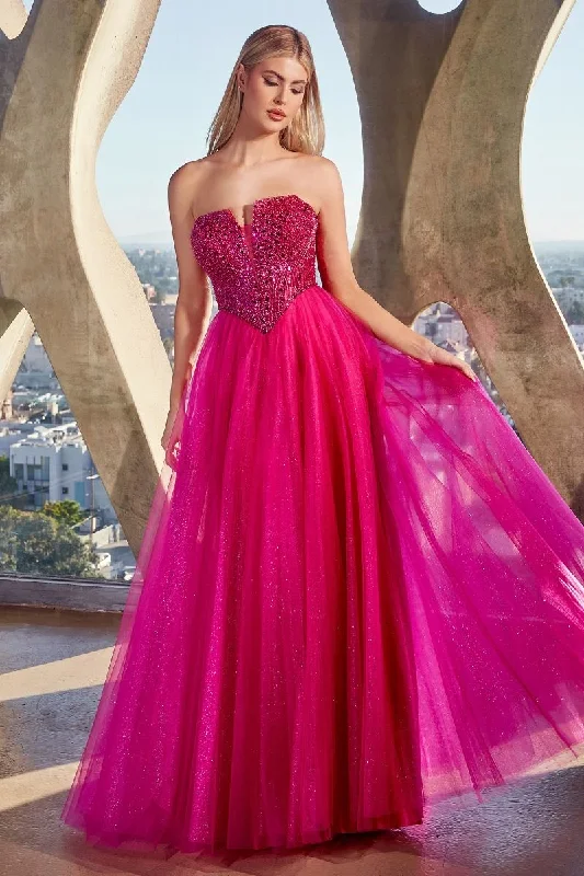 Sparkly Mermaid Dress CD CD0217 - Strapless Layered Tulle A-Line Prom Gown with Sequin Embellished Bodice & Lace Up Back