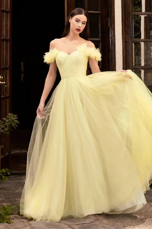 Romantic Floral Dress CD CD957 - Gathered Tulle Off the Shoulders Ball Gown with Ruched Sweetheart Bodice & Soft Layered Tulle Skirt Romantic Floral Dress CD CD957 - Gathered Tulle Off the Shoulders Ball Gown with Ruched Sweetheart Bodice & Soft Layered Tulle Skirt