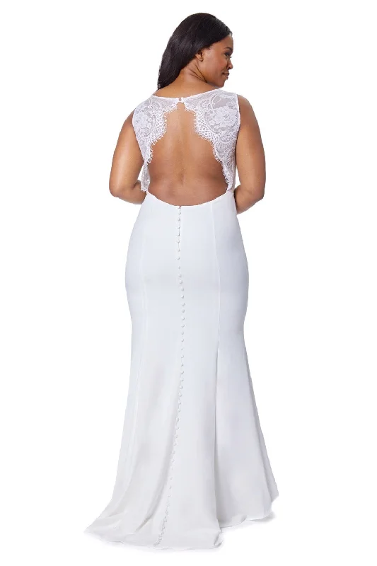 Beaded Evening Dress Cecelia Fishtail Maxi Dress with Lace Button Back Detail
