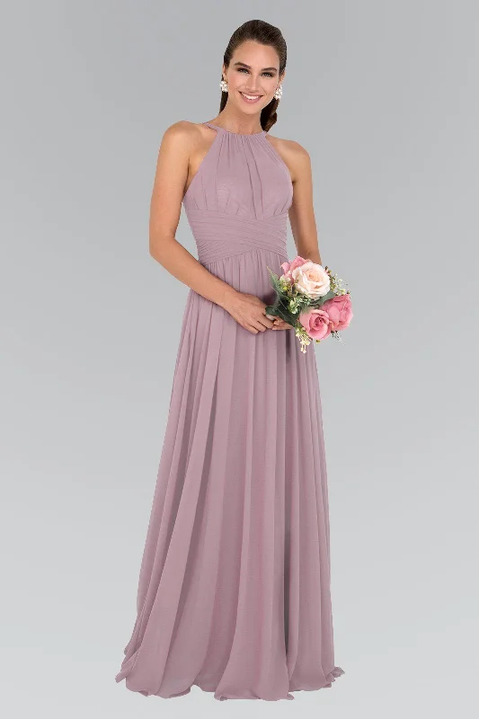 Princess Ball Gown Chiffon High-Neck Ruched Long Mauve Dress by Elizabeth K GL1524 Princess Ball Gown Chiffon High-Neck Ruched Long Mauve Dress by Elizabeth K GL1524