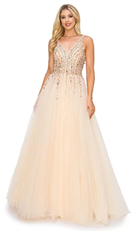 Royal Blue Dress Cinderella Couture 8034J - Sequined Lace V-Neck Prom Gown