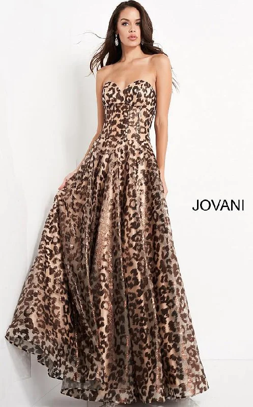 Party Ready Dress Jovani 04697 Long Formal Strapless Animal Print Gown