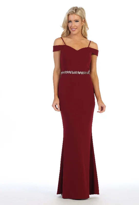 Statement Chiffon Dress Cold Shoulder Long Mermaid Dress with Jeweled Waistband by Celavie 6395