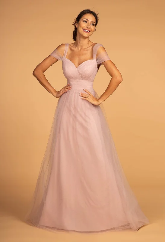 Fringe Gown Cold Shoulder Long Tulle Dress by Elizabeth K GL2610