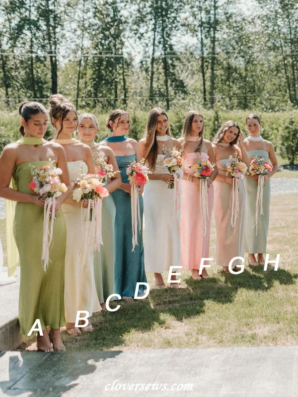 Modest Gown Colorful Wedding Strapless Sheath Silk Stain With Chiffon Scarves Long Bridesmaid Dresses, CB0320 Modest Gown Colorful Wedding Strapless Sheath Silk Stain With Chiffon Scarves Long Bridesmaid Dresses, CB0320