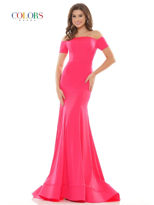 Floor-Sweeping Gown Colors 2674 Colors Long Off Shoulder Fitted Prom Dress