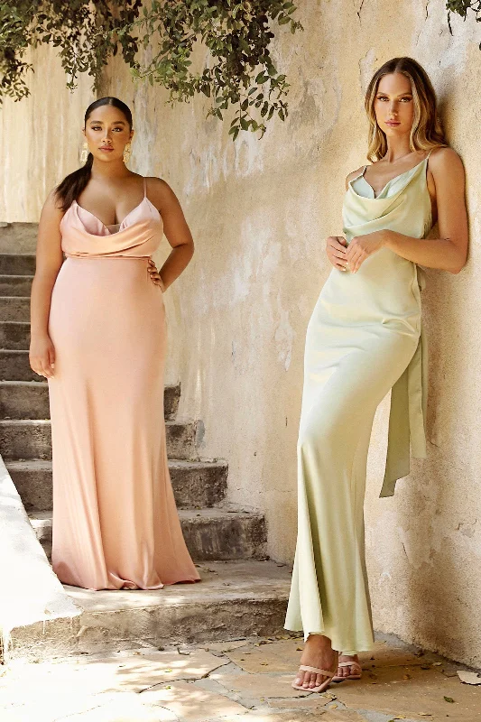 Formal Attire Cowl Fitted Satin Gown by Cinderella Divine 7487