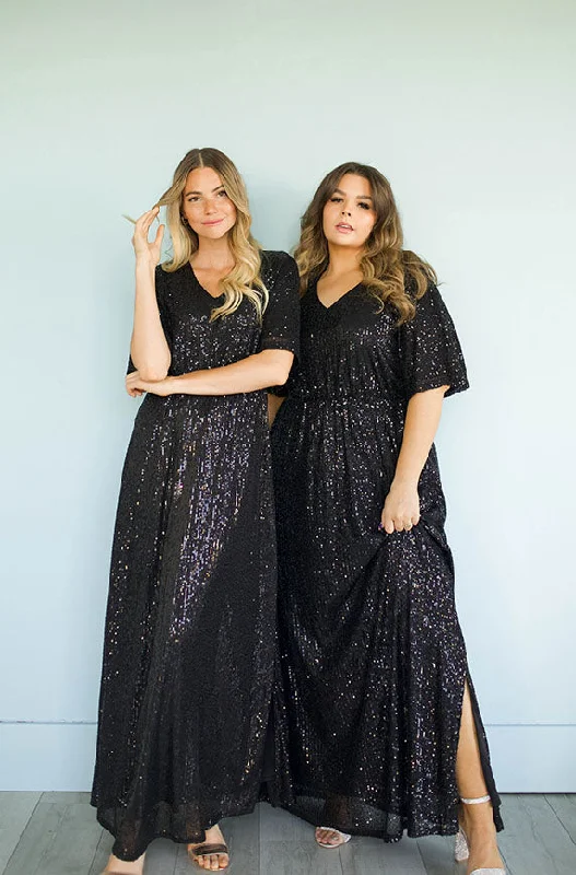 Minimalist Gown Daphne Black Sequin Gown - DM Exclusive - Maternity Friendly - Restocked Minimalist Gown Daphne Black Sequin Gown - DM Exclusive - Maternity Friendly - Restocked