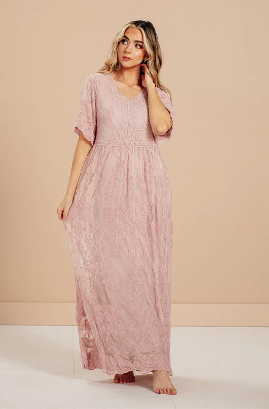 Lush Satin Gown Aspen Silver Pink Lace Dress - DM Exclusive- Maternity Friendly - FINAL SALE Lush Satin Gown Aspen Silver Pink Lace Dress - DM Exclusive- Maternity Friendly - FINAL SALE