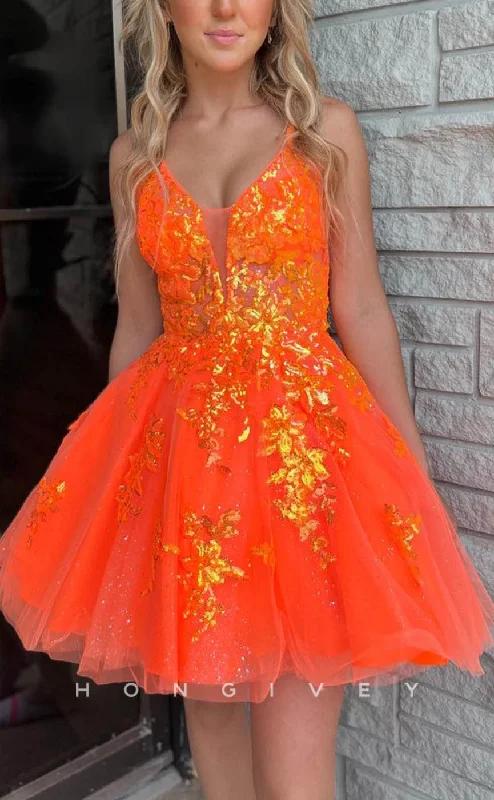 Luxe Embroidered Gown H1907 - Hot/Sexy A-Line Spaghetti Straps Appliques Ball Gown Short Homecoming Dress Luxe Embroidered Gown H1907 - Hot/Sexy A-Line Spaghetti Straps Appliques Ball Gown Short Homecoming Dress