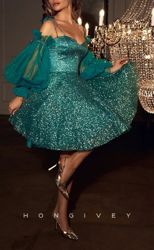 Bold Print Formal Dress H1934 - Ornate/Sexy Fully Sequined V-Neck Spaghetti Straps Puff Sleeves Gown Short Evening/Homecoming Dress Bold Print Formal Dress H1934 - Ornate/Sexy Fully Sequined V-Neck Spaghetti Straps Puff Sleeves Gown Short Evening/Homecoming Dress